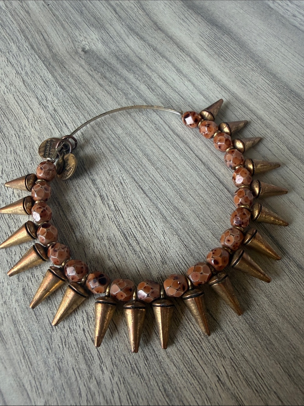 Alex and Ani Brown Faceted Bead and Antique Gold Spike Bracelet